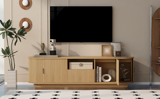 U-Can TV Stand with Open Shelf, Drawer, Cabinets, Hidden Sliding Storage, Rounded Corners, 70.86" W image 1