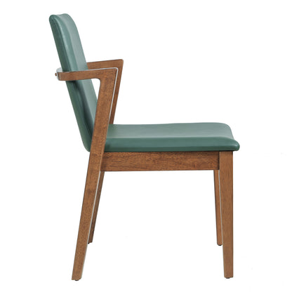 Mid-Century Modern Dining Chairs Set of 2 - Green PU Upholstered Armchairs with Walnut Color Rubber Wood Frame, 250lbs Capacity for Kitchen & Dining Room image 8