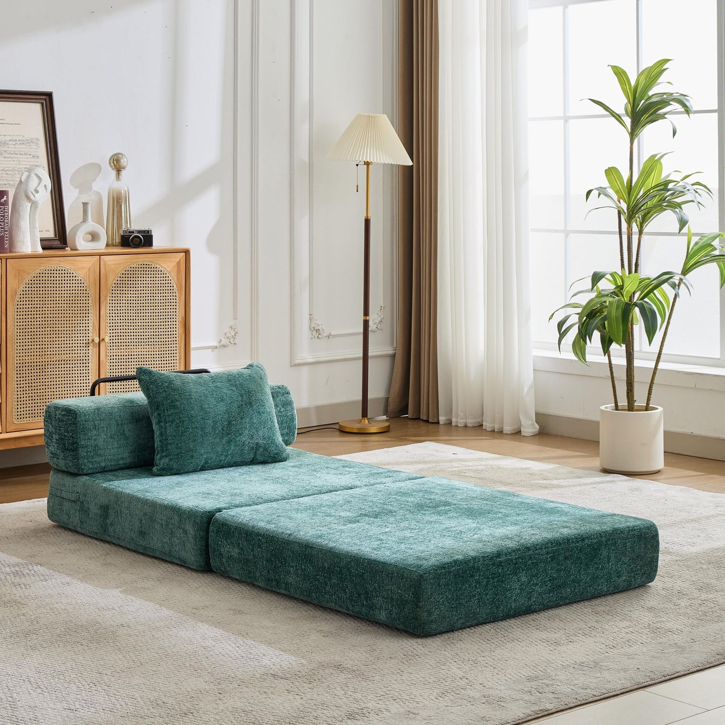 Compression Sofa,Convertible Floor Sofa Bed with Fixed-Shape Frame,Single Seater Boneless Modular Sectional Sofa,No Assembly Required,Chenille fabric,for Living Room Bedroom,Dark Green image 2