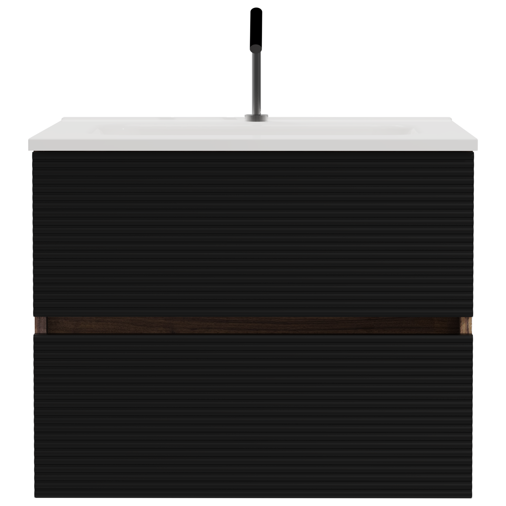 Gloria 24" Wall Mounted Soft Black & Walnut Bathroom Vanity with Integrated Ceramic Sink with Overflow, Large Storage Floating Bathroom Vanity for Modern Bathroom, KD image 4