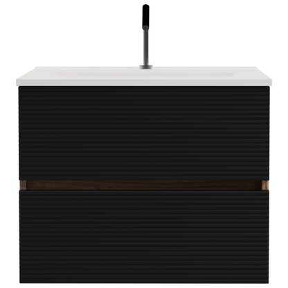 Gloria 24" Wall Mounted Soft Black & Walnut Bathroom Vanity with Integrated Ceramic Sink with Overflow, Large Storage Floating Bathroom Vanity for Modern Bathroom, KD image 4