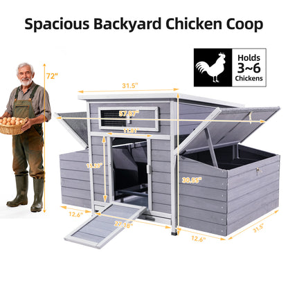 Gray Wooden Chicken Coop, Large Outdoor Hen House with Run and Nesting Box Poultry Cage, Rabbit Hutch, Waterproof Anti-UV Panel for Backyard image 2