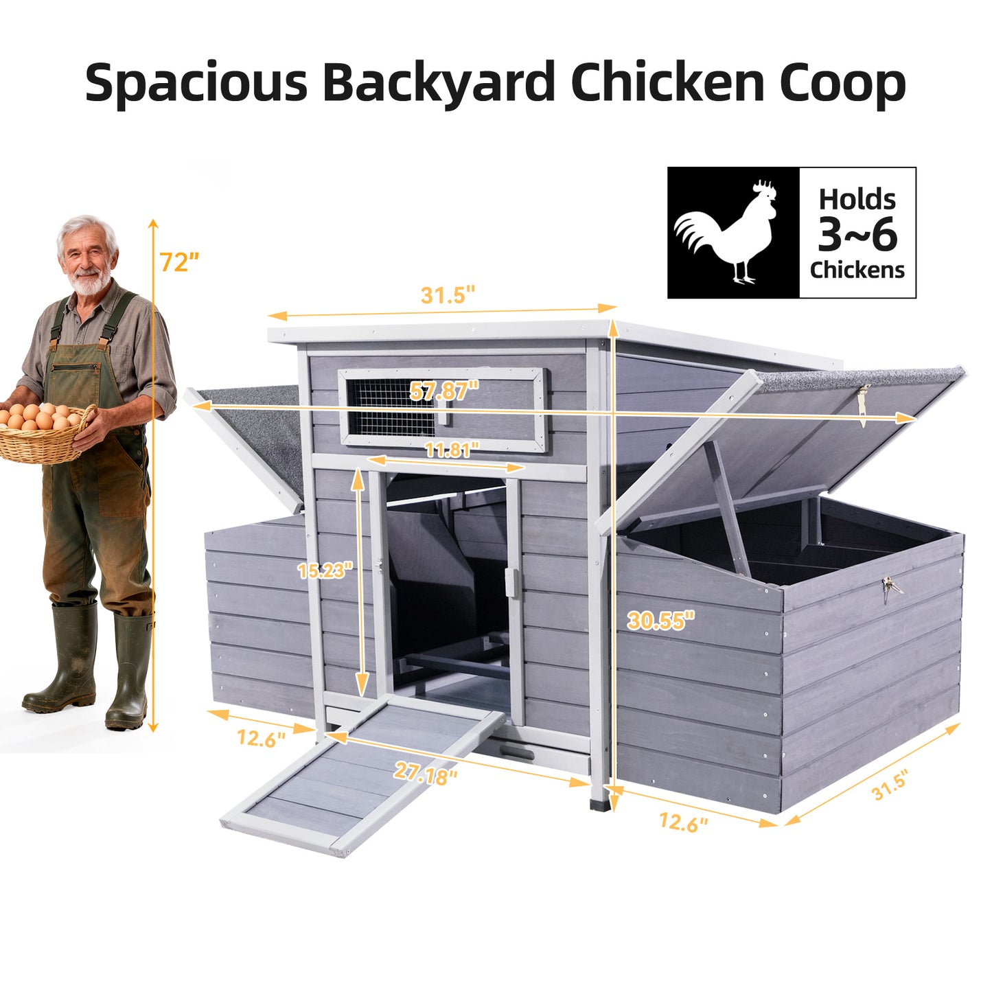 Large Wooden Chicken Coop Outdoor Hen House Poultry Cage for Outdoor with 2 Sides Nesting Boxes image 2