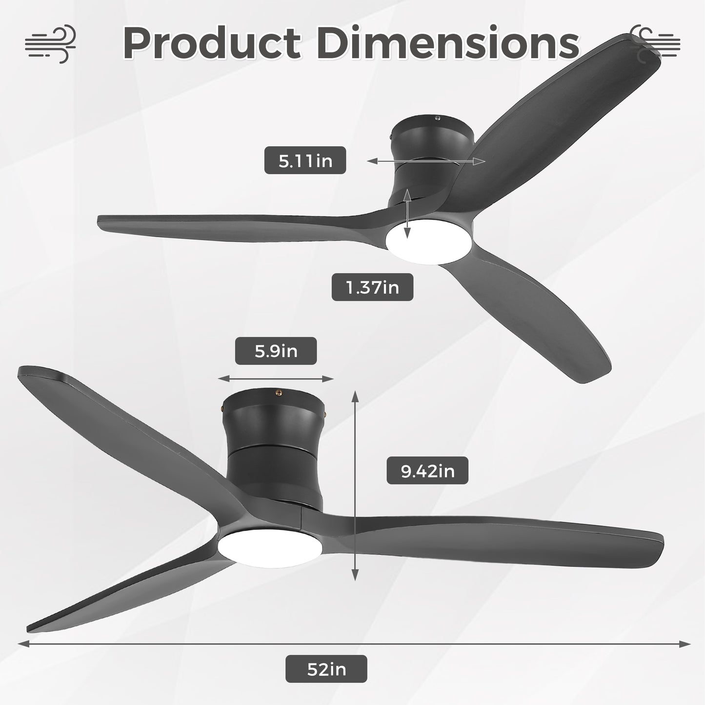 52-Inch Matte Black Ceiling Fan with Light, DC Motor, Silent Operation, for Bedroom & Living Room image 9