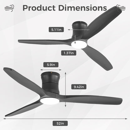 52-Inch Matte Black Ceiling Fan with Light, DC Motor, Silent Operation, for Bedroom & Living Room image 9