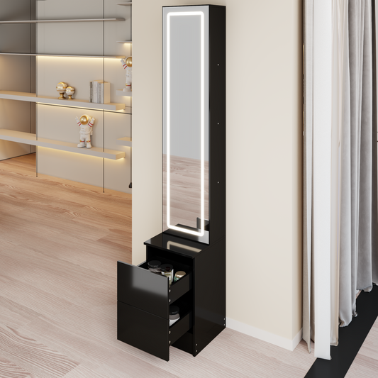 Length 11.8" x Width 15.7" x Height 63" LED Dressing Mirror Cabinet,Cosmetic Organizer Cabinet, Jewelry Cabinet, 3 colors, Adjustable Brightness, Extra Large Mirror, Multi Layer High Capacity Storage image 1