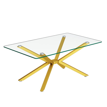 39.37" Rectangular Clear Tempered Glass Coffee Table,Stylish Design with Gold Metal Legs, Coffee Table for Living Room image 6