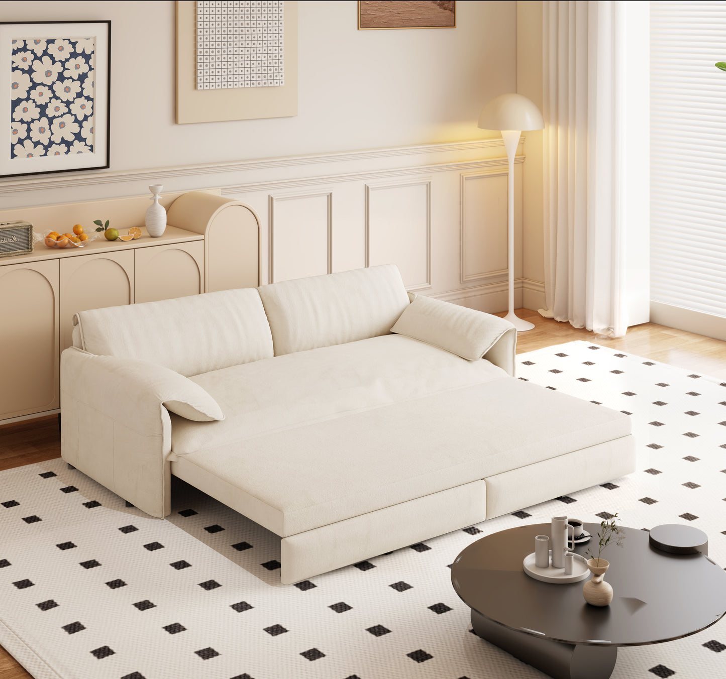 66" Queen Pull Out Sofa Bed, 3-in-1 Convertible Sleeper Sofa with Side Storage,Multi-Functional Velvet Loveseat Bed for Living Room(Old Sku:W1885S00043/W1885S00113/W1885S00186/W1885S00221) image 3