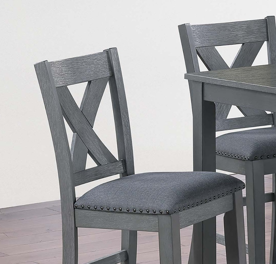 Modern Style Gray Dining Table 6x Chairs 7pcs Counter Height Set Cushion Seat Nailhead X-Cross Back Chairs Dining Room Furniture image 6