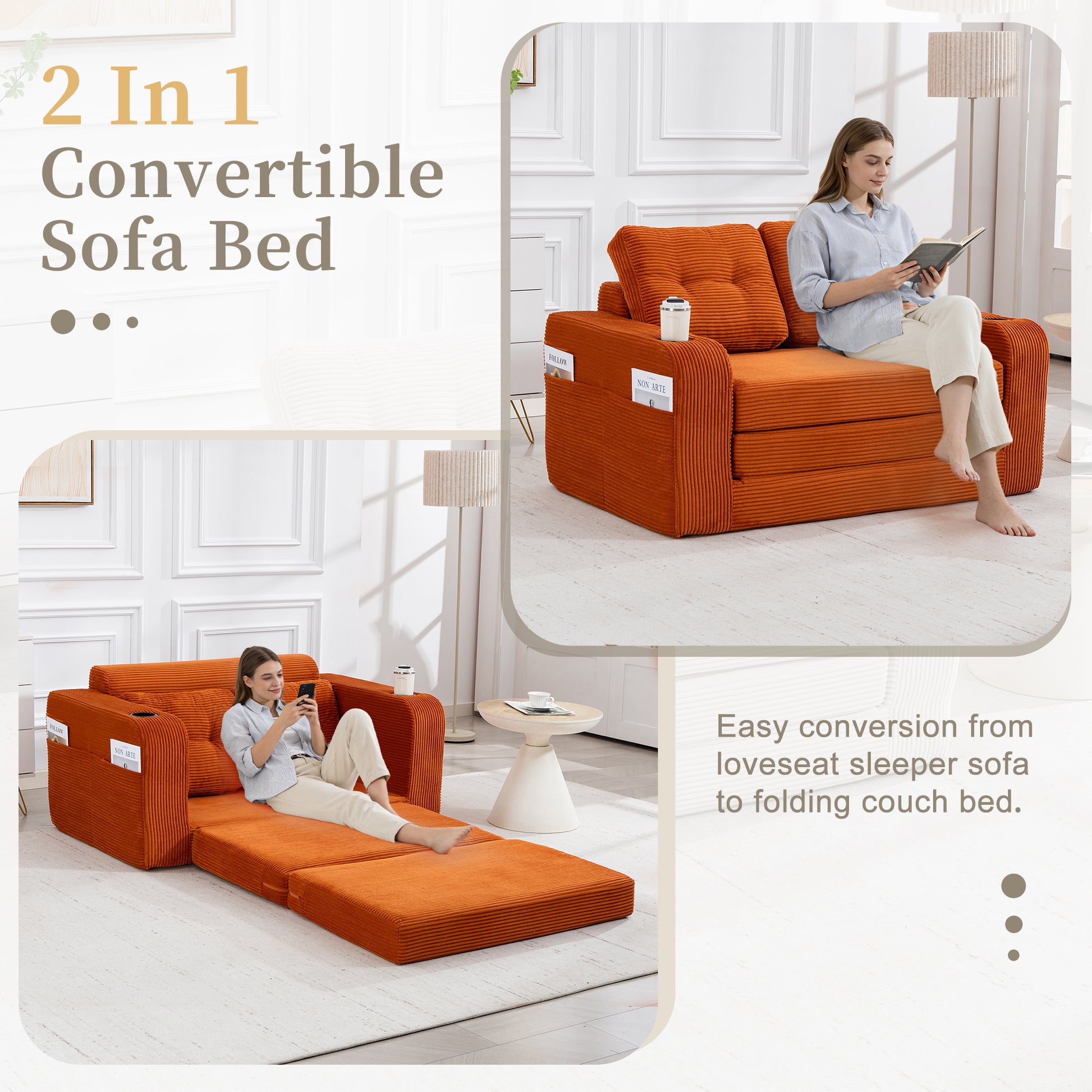 Convertible Sofa Bed,Expandable double Sofa Bed, 2 in 1 Convertible Sofa Bed, Fold Out Floor Couch with Pillows for Living Room Bedroom Lounge image 2