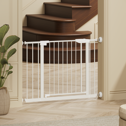 29.5-45.3" Wide Baby Gate with wall protector for Stairs, Dog Gate Indoor for Doorways, No Drilling Pressure Mounted Pet Gates for Kids, Easy Walk Through Safety Gate, White image 8