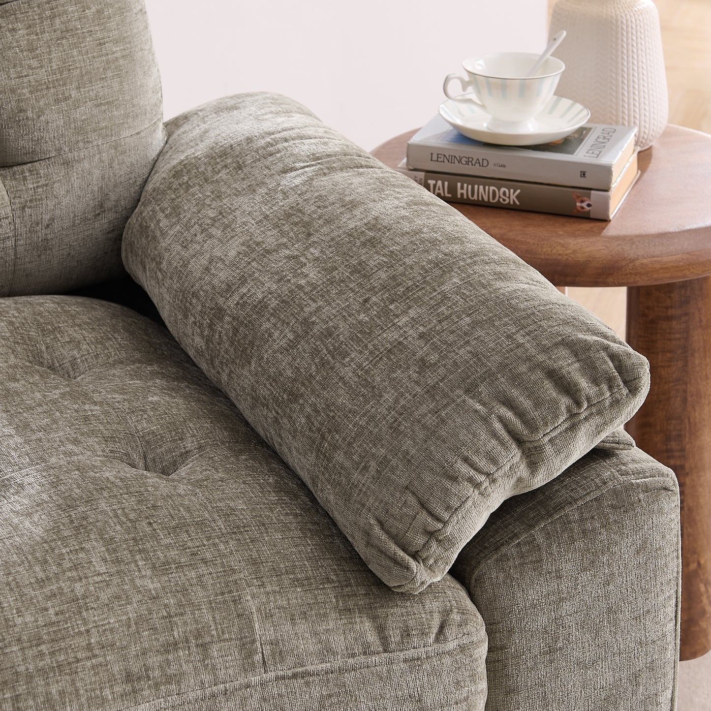 Leisure sofa chair,Double sofa recliner, with manually adjustable backrest, soft padded armrests, side USB charging port and phone stand, comes with a matching storage ottoman-Brown image 8