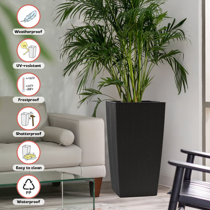 30 in Tall Large Flower Pots Planter with Self-Watering Drainage Holes&Inner Trays Indoor Outdoor Plant Pot with Drain Holes, Water Level Monitor,Inner Bucket for Garden, Patio, Porch, Backyard, Black image 6