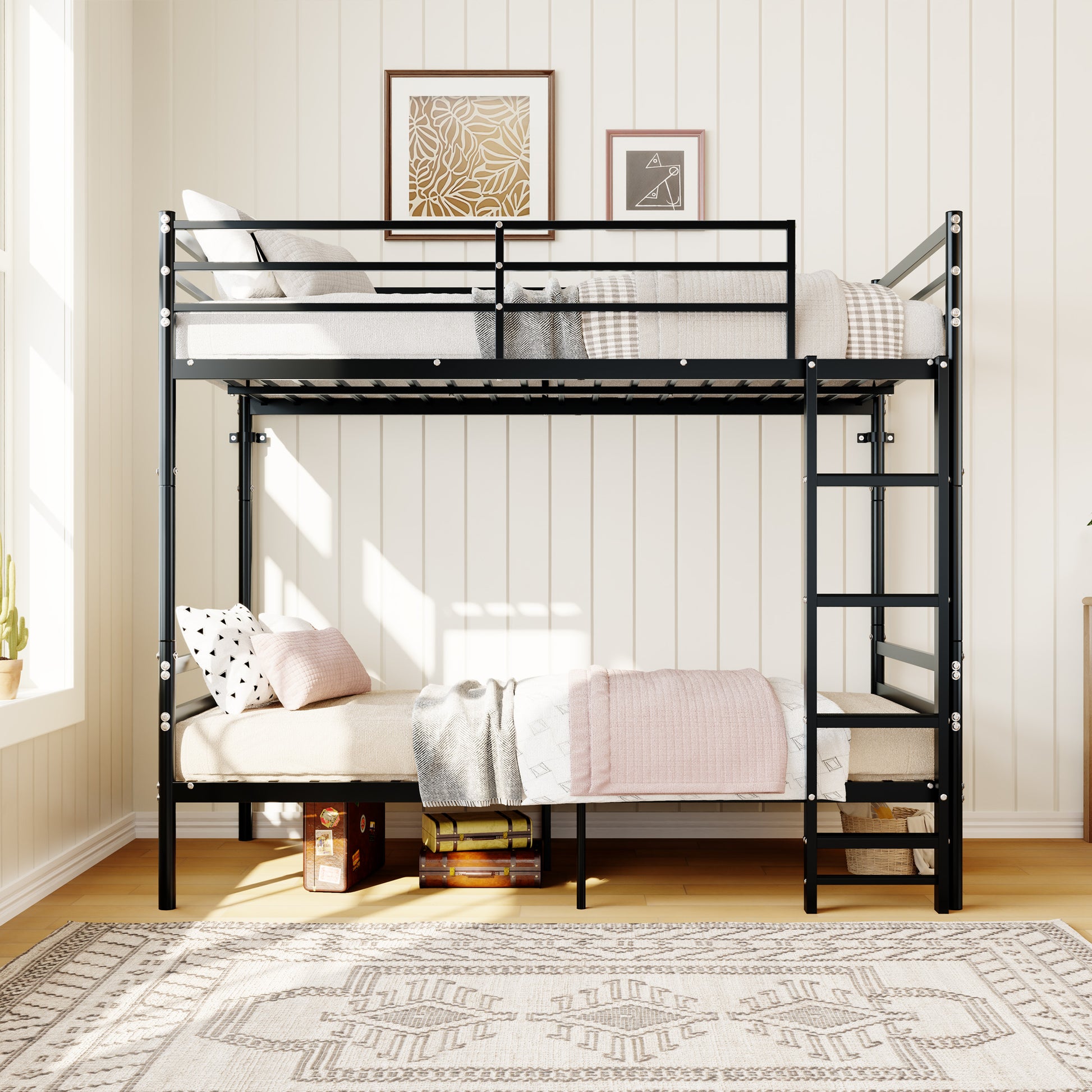 Bunk Bed Twin Over Twin for Kids/Teens/Adults Duty 2 Decker Bed with Flat Ladder, Metal Space Saver Bed with Stairs, Black image 6