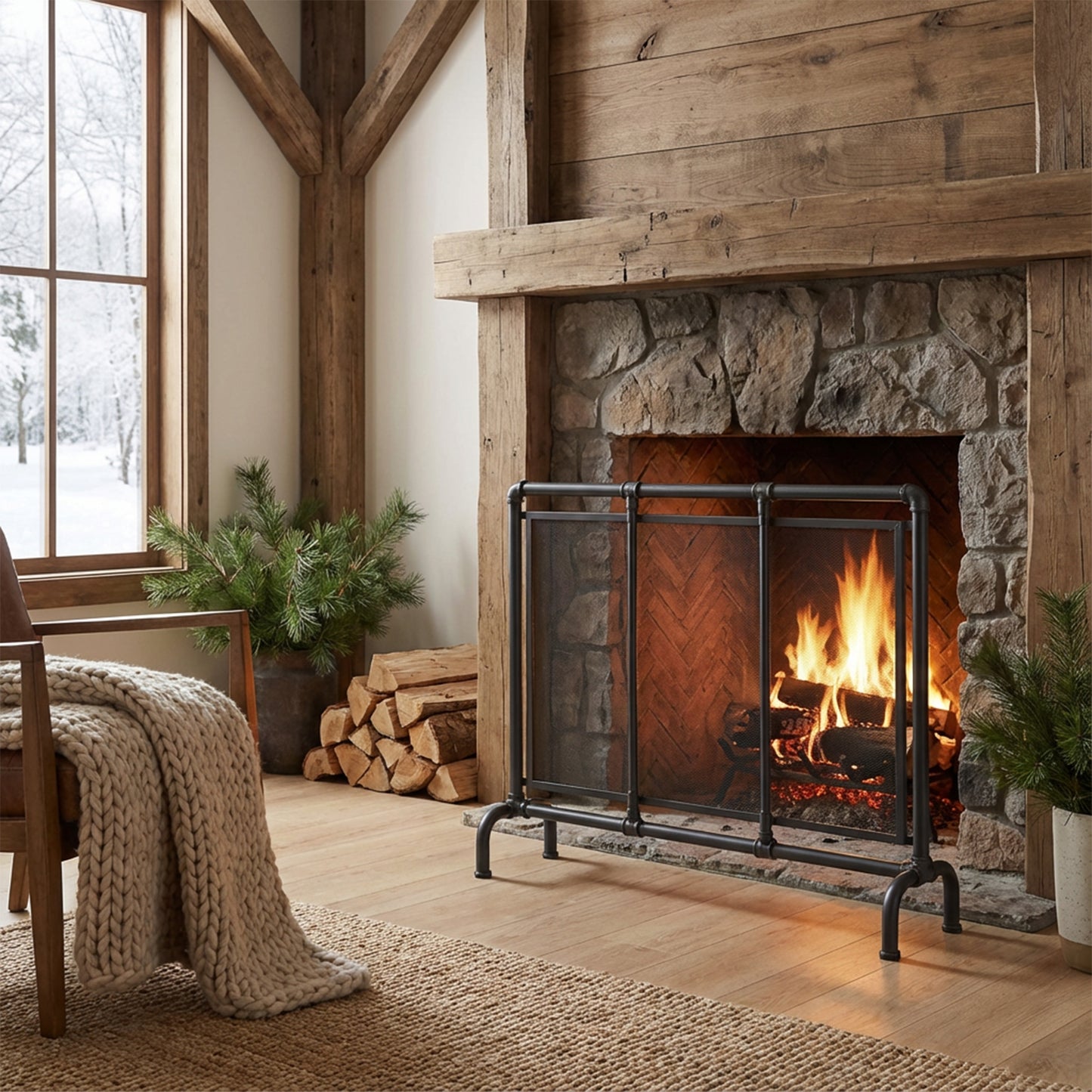 Celeste 1 Panel Iron Fireplace Screen 36" W x 29" H, Black image 1