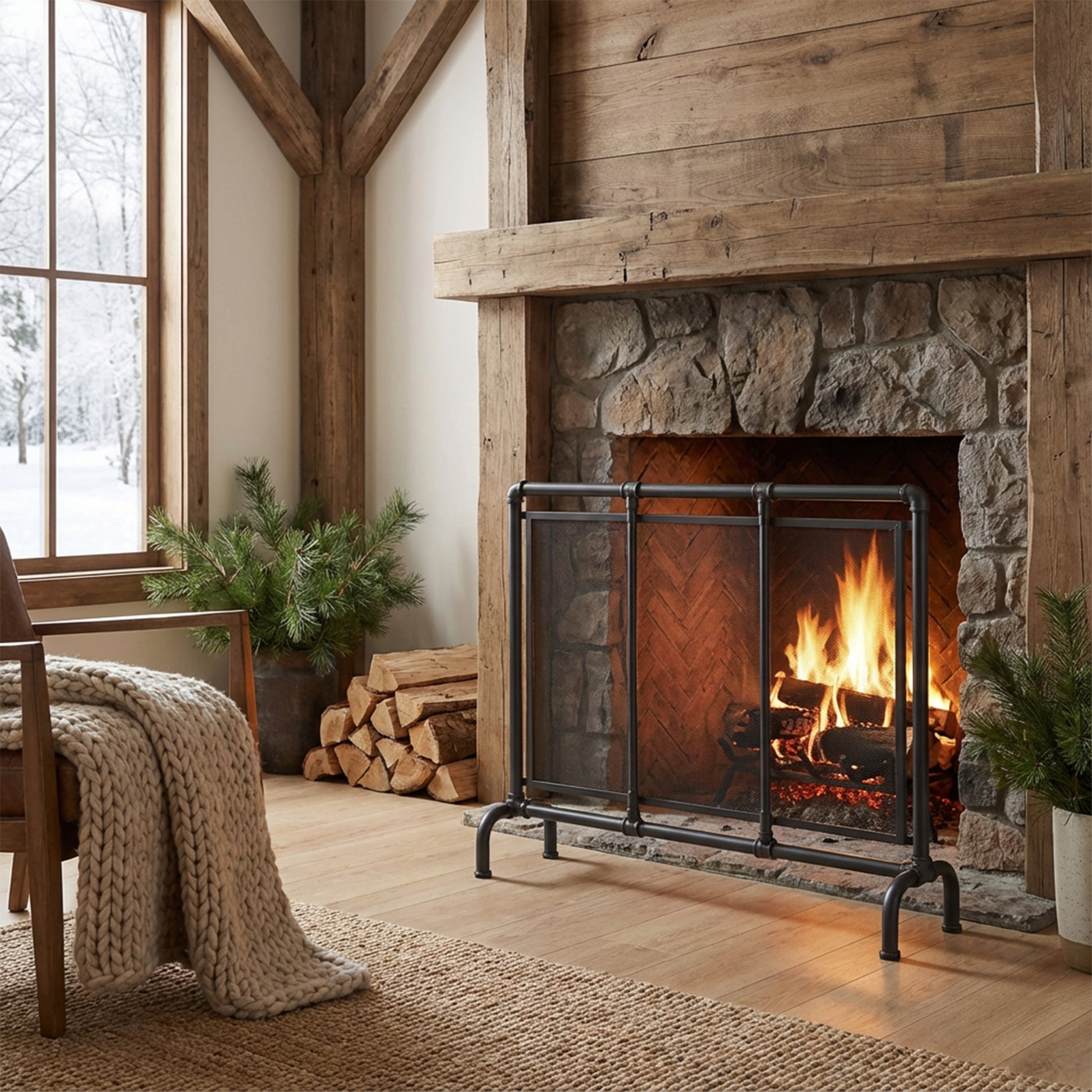 Celeste 1 Panel Iron Fireplace Screen 36" W x 29" H, Black image 1