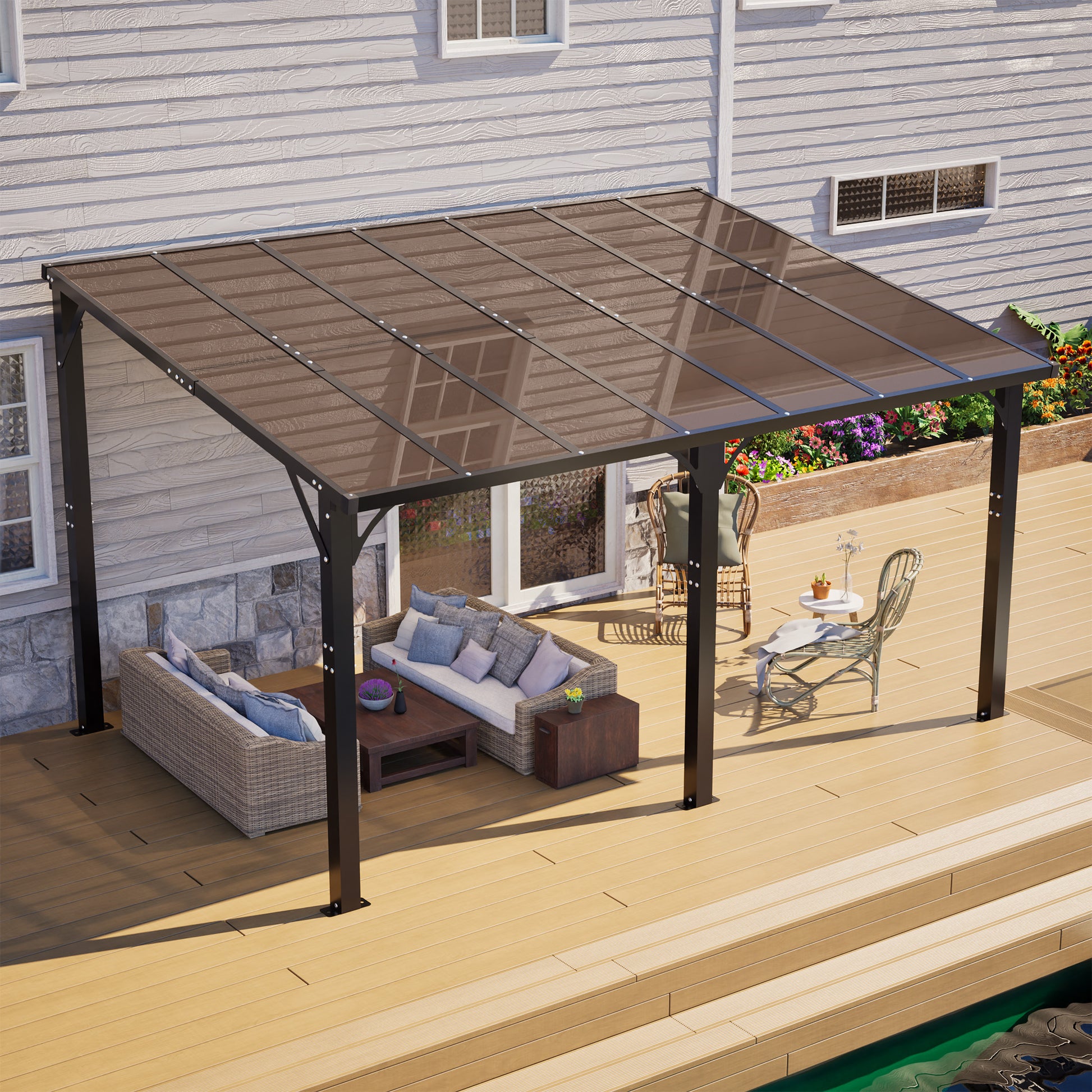 14x10 FT Hardtop Gazebo, Heavy Duty Outdoor Pergola with Tinted Polycarbonate Roof, UV & Snow Resistant, Rustproof Aluminum Frame – For Patio, Backyard, Garden, Carport image 10