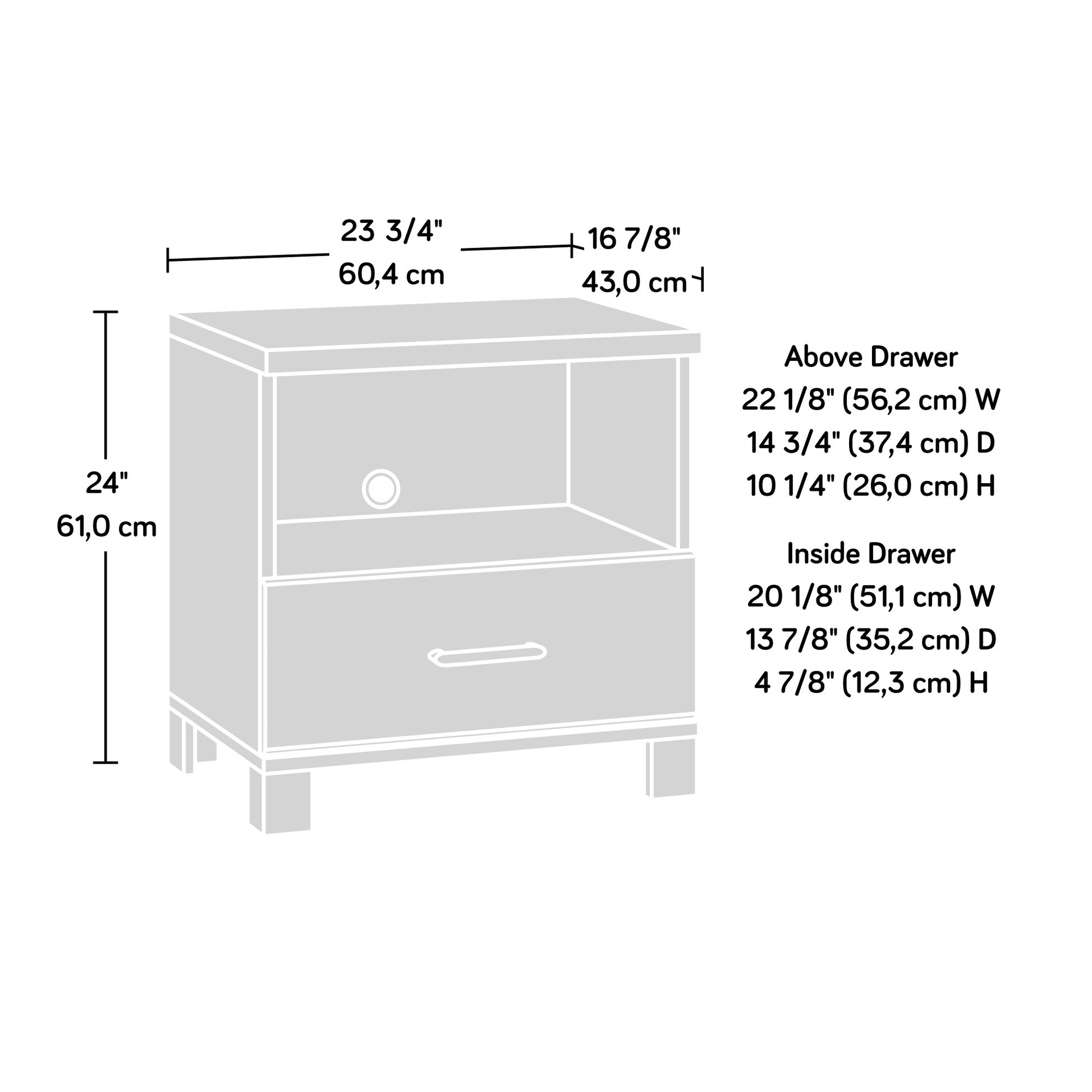 Country Nightstand with 1 Drawer and Open Shelf, Brown finish image 2