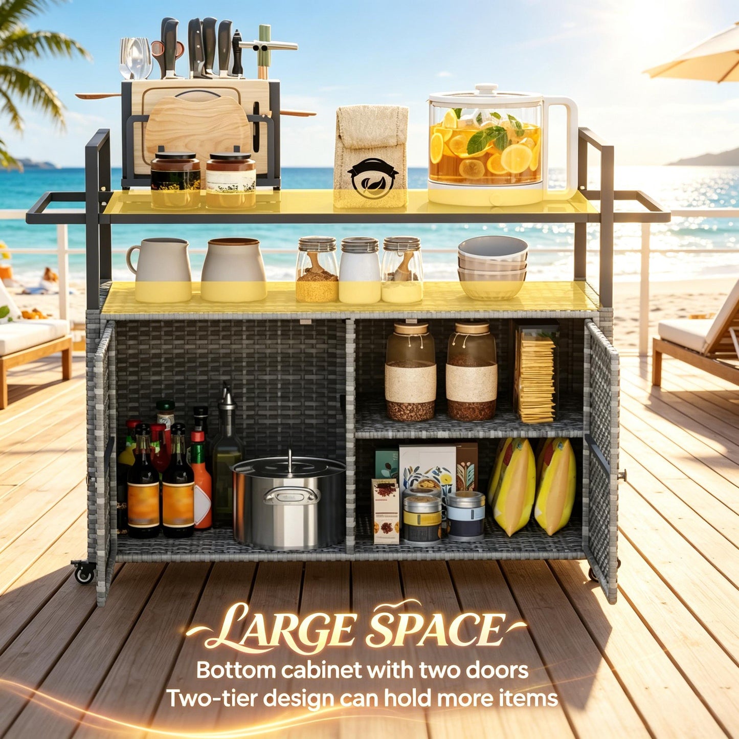 Mobile Bar Cart,Buffet Cabinet,Rattan Storage Cabinet,Outdoor Storage Table,Dining Room Storage Cart,Kitchen Island image 9