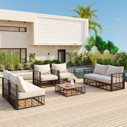 TOPMAX Modern Minimalist 7-Piece Metal Patio Sectional Sofa Set, All-Weather Garden Conversational Furniture Set with Thick Cushions and Coffee Table for Indoor Outdoor, Dark Grey image 10