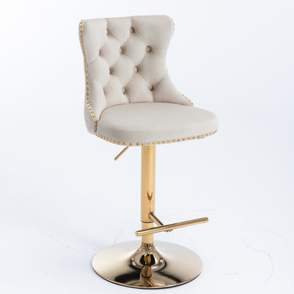 A&A Furniture,Golden Swivel Velvet Barstools Adjusatble Seat Height from 25-33 Inch,Modern Upholstered Bar Stools with Backs Comfortable Tufted for Home Pub and Kitchen Island,Beige,Set of 2 image 4