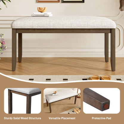Upholstered Bench for Bedroom End of Bed,38-inch Entryway Bench for Living Room,Dining Bench with Padded Seat and Solid Wood Leg for Kitchen Bedroom,Indoor and Hallway (Bench, Beige+Brown) image 5