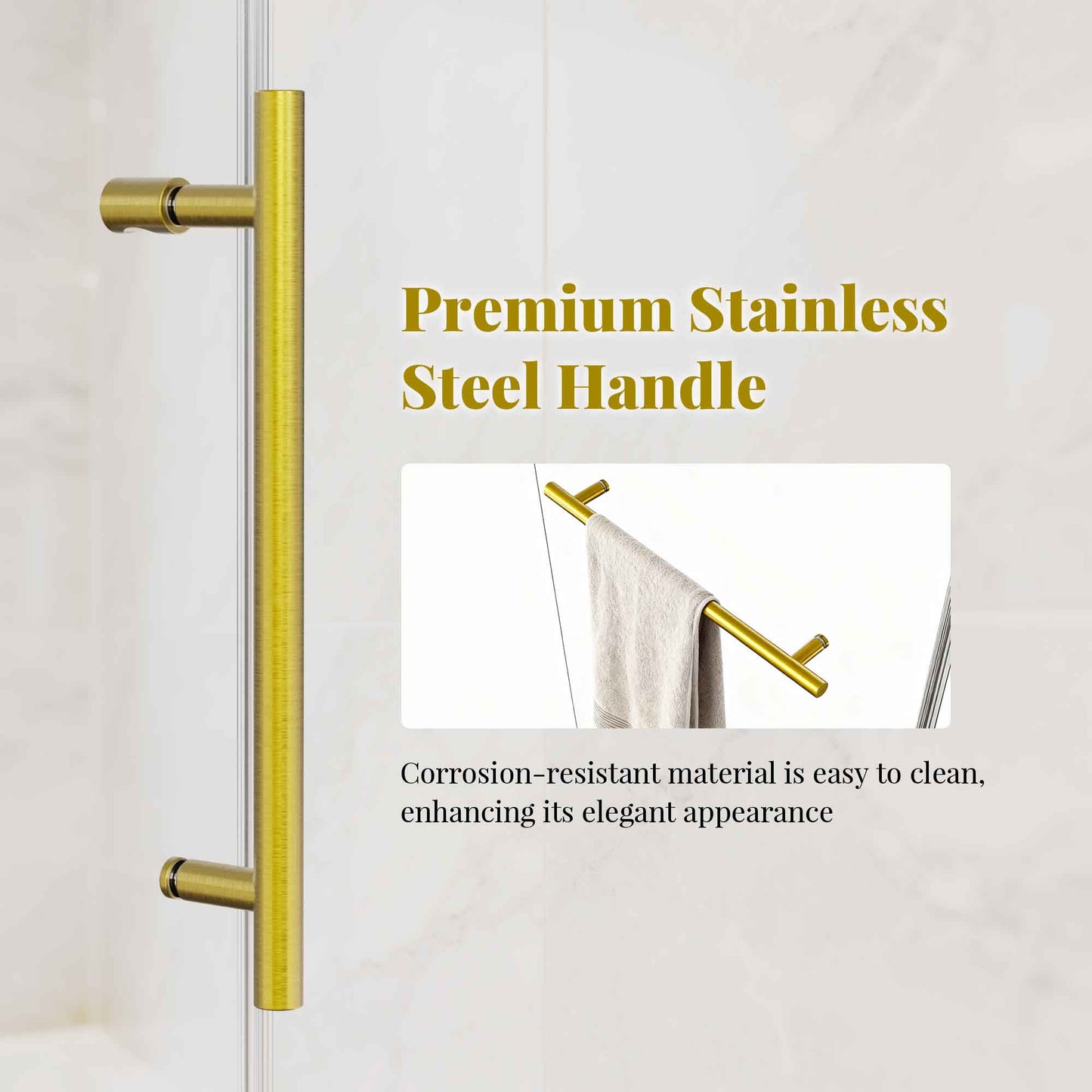 56-60" W * 66" H Frameless Single Sliding Shower Doors, Bathroom Sliding Shower Door With Towel Rail And Auxiliary Handle, 5/16" (8mm) Thick SGCC Tempered Glass Door, Brushed Gold (No Soft-Close) image 4