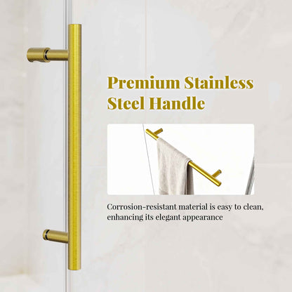 56-60" W * 66" H Frameless Single Sliding Shower Doors, Bathroom Sliding Shower Door With Towel Rail And Auxiliary Handle, 5/16" (8mm) Thick SGCC Tempered Glass Door, Brushed Gold (No Soft-Close) image 4