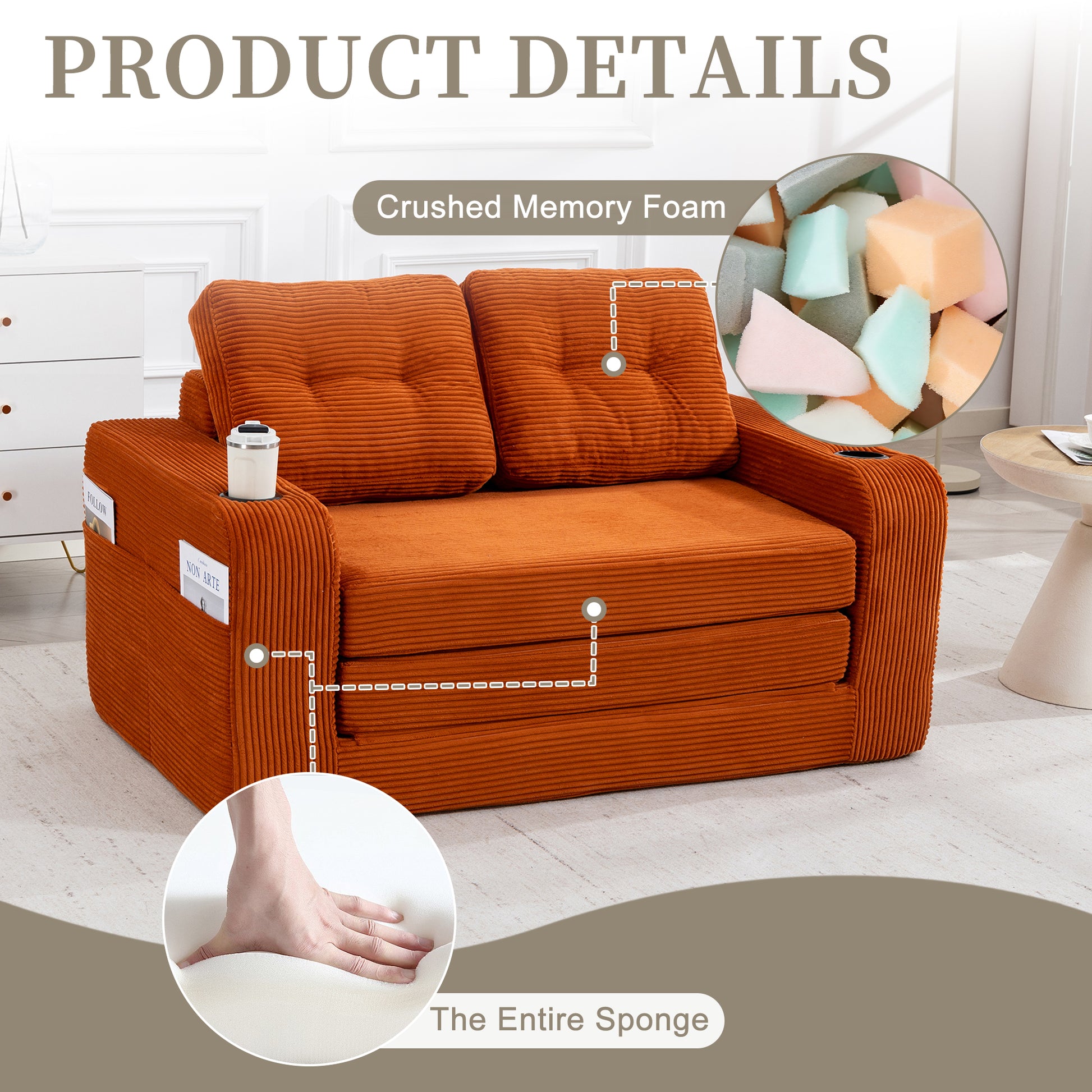 Convertible Sofa Bed,Expandable double Sofa Bed, 2 in 1 Convertible Sofa Bed, Fold Out Floor Couch with Pillows for Living Room Bedroom Lounge image 4