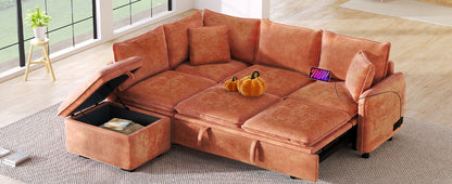 82.67"Convertible Sofa Bed Sectional Sofa Sleeper L-shaped Sofa with a Storage Ottoman,Two Pillows, Two Power Sockets an image 7
