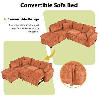 82.67"Convertible Sofa Bed Sectional Sofa Sleeper L-shaped Sofa with a Storage Ottoman,Two Pillows, Two Power Sockets an image 15