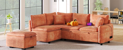 82.67"Convertible Sofa Bed Sectional Sofa Sleeper L-shaped Sofa with a Storage Ottoman,Two Pillows, Two Power Sockets an image 8