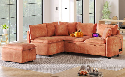 82.67"Convertible Sofa Bed Sectional Sofa Sleeper L-shaped Sofa with a Storage Ottoman,Two Pillows, Two Power Sockets an image 9