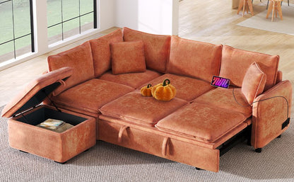 82.67"Convertible Sofa Bed Sectional Sofa Sleeper L-shaped Sofa with a Storage Ottoman,Two Pillows, Two Power Sockets an image 10