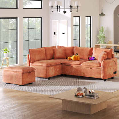 82.67"Convertible Sofa Bed Sectional Sofa Sleeper L-shaped Sofa with a Storage Ottoman,Two Pillows, Two Power Sockets an image 18