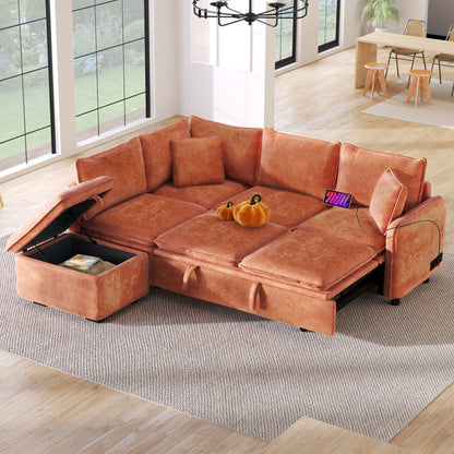 82.67"Convertible Sofa Bed Sectional Sofa Sleeper L-shaped Sofa with a Storage Ottoman,Two Pillows, Two Power Sockets an image 13