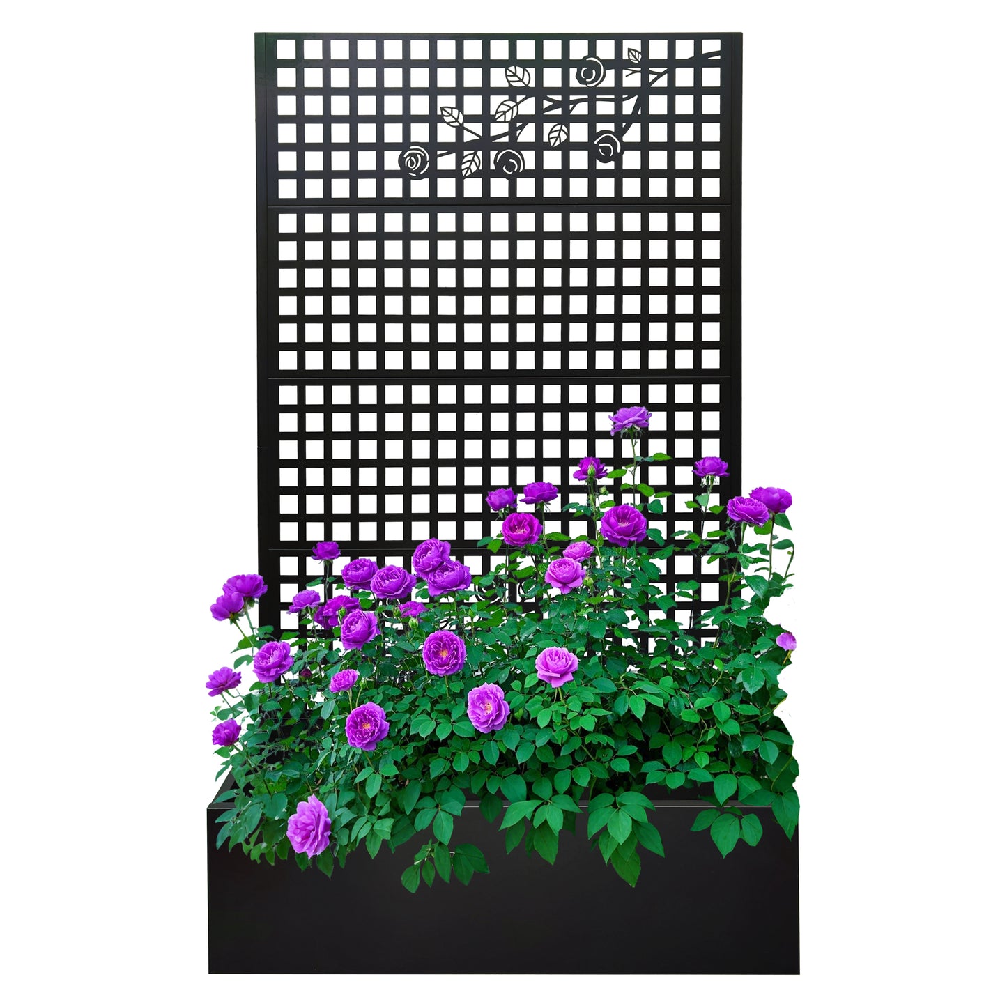 Metal Planter Box with Trellis 70.9in H x 43.3in W x 15.8in D - Outdoor Raised Garden Bed with Privacy Screen Lattice Panels for Patio Decoration for Backyard Patio Balcony, Rose Black image 3