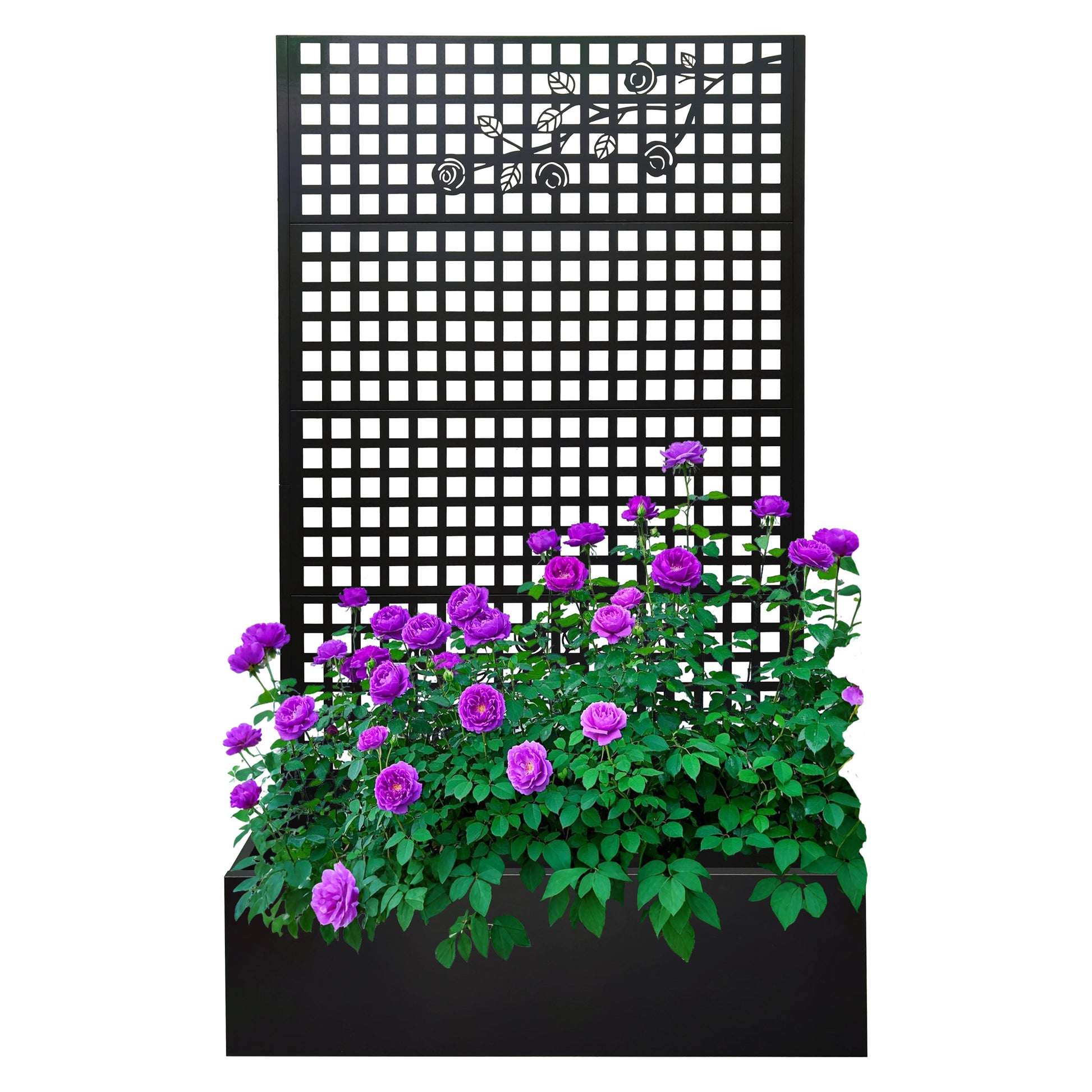 Metal Planter Box with Trellis 70.9in H x 43.3in W x 15.8in D - Outdoor Raised Garden Bed with Privacy Screen Lattice Panels for Patio Decoration for Backyard Patio Balcony, Rose Black image 3