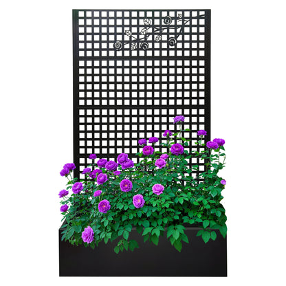 Metal Planter Box with Trellis 70.9in H x 43.3in W x 15.8in D - Outdoor Raised Garden Bed with Privacy Screen Lattice Panels for Patio Decoration for Backyard Patio Balcony, Rose Black image 3