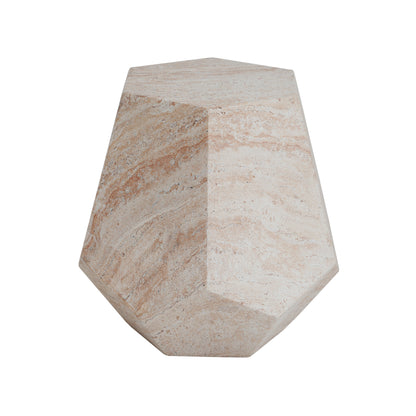 Outdoor/Indoor Lightweight Concrete Side Table,Hexagonal Round Travertine Accent Table image 5