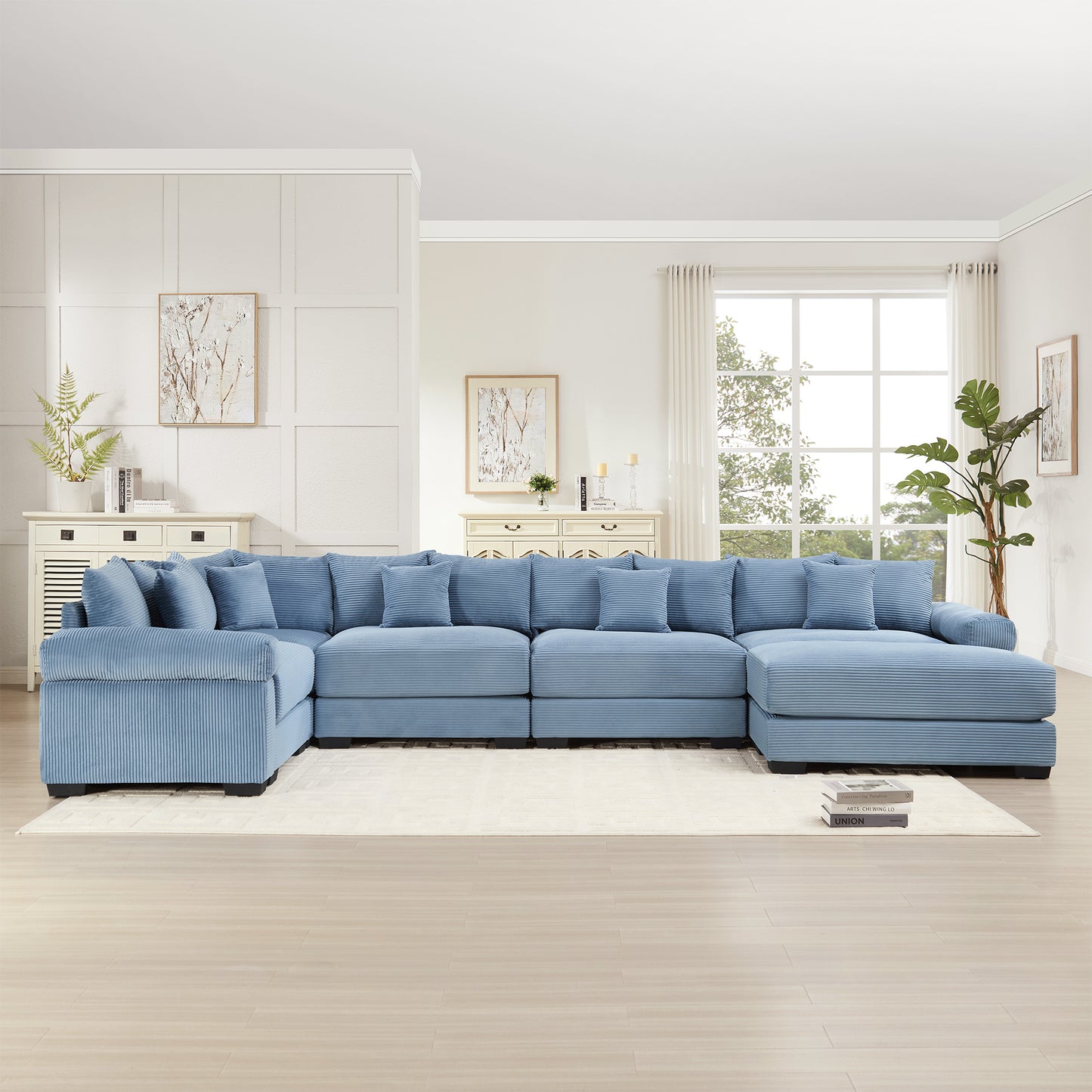 Oversized Cloud Modular Sectional Couch, Convertible Sectional Couches,Extra-Wide Armrests With An Ottoman,Premium Corduroy Fabric, Ergonomic Design,Easy Assembly,For Living Rooms Study,Blue image 3