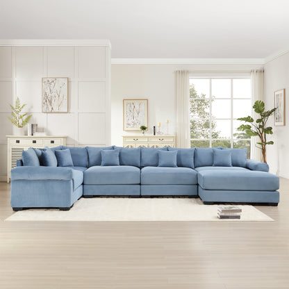 Oversized Cloud Modular Sectional Couch, Convertible Sectional Couches,Extra-Wide Armrests With An Ottoman,Premium Corduroy Fabric, Ergonomic Design,Easy Assembly,For Living Rooms Study,Blue image 3