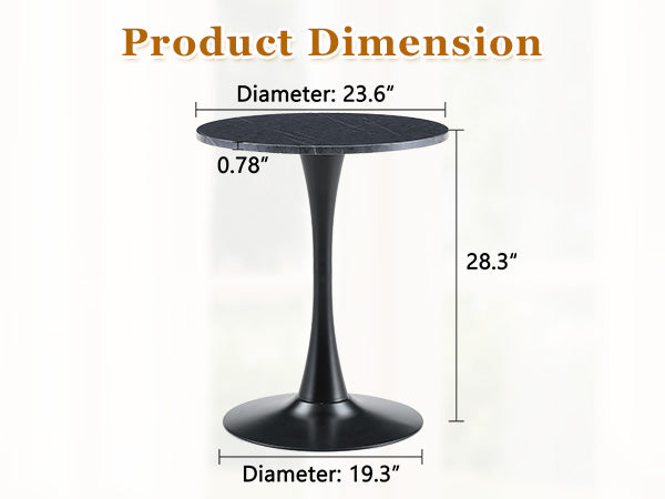 Round Dining Table, 23.6" Circle Tulip Table with Thickened Tabletop & Metal Pedestal, Mid Century Modern Bistro Table for Kitchen, Small Places, Living Room, Cafe (Faux Marble) image 7