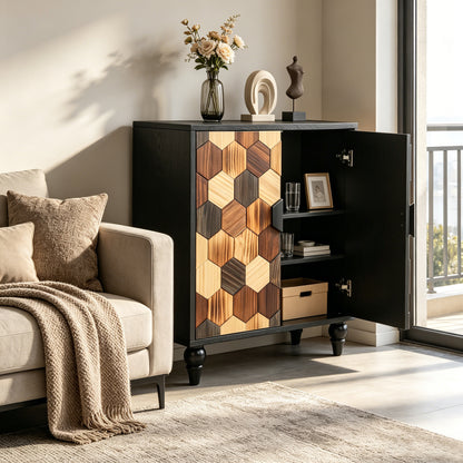 30.31" Sideboard With With Honeycomb Pattern, Modern Accent Cabinet image 6