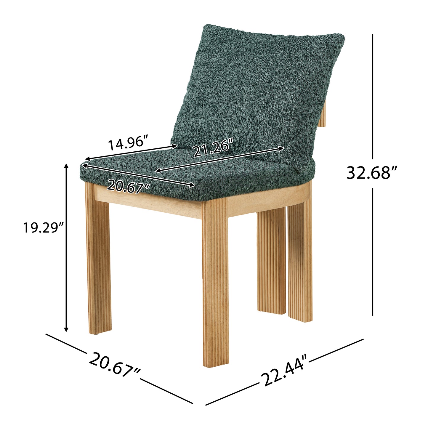 Indoor Boucle Dining Chair Set of 2, Rubber Wood Frame, Plush Green Boucle Seating, 250lbs Weight Capacity for Kitchen & Dining Room image 5
