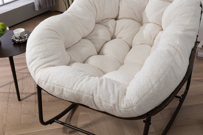 Outdoor Rattan Rocking Chair,Padded Cushion Rocker Recliner Chair Outdoor for Front Porch, Living Room, Patio, Garden, White image 2