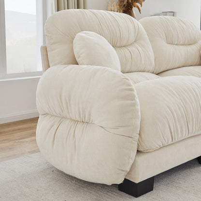 Pleated Design Cozy Chenille Fabric 2 Seater Modular Sofa with High-Density Ergonomic Foam Seat, Curved Round Armrests and 2 Round Throw Pillows,Beige image 9