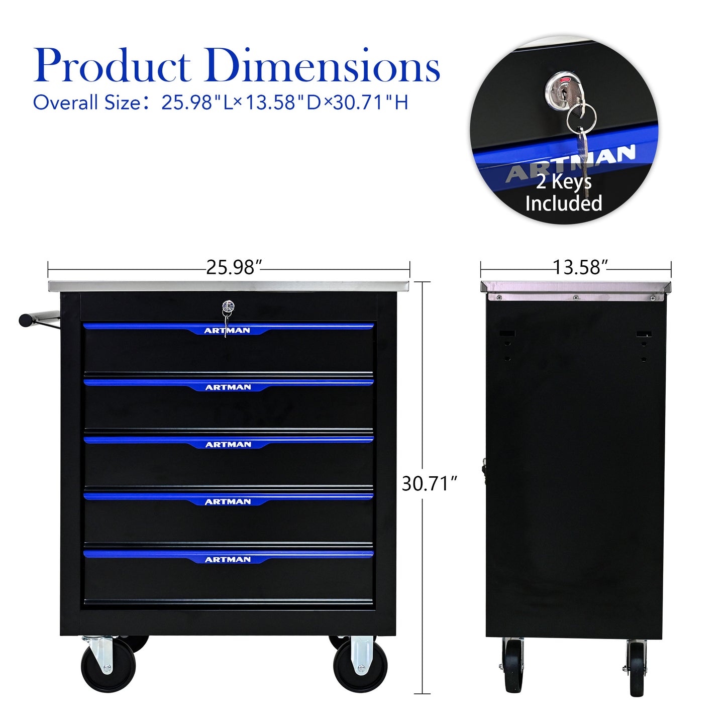 6 DRAWERS MULTIFUNCTIONAL TOOL CART WITH WHEELS-BLACK&BLUE image 7