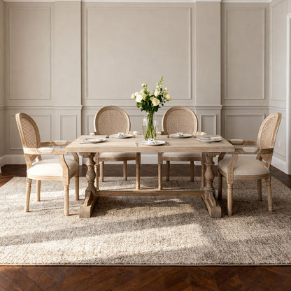French Vintage Upholstered Fabric Dining Armchair, Set of 2, Beige image 2