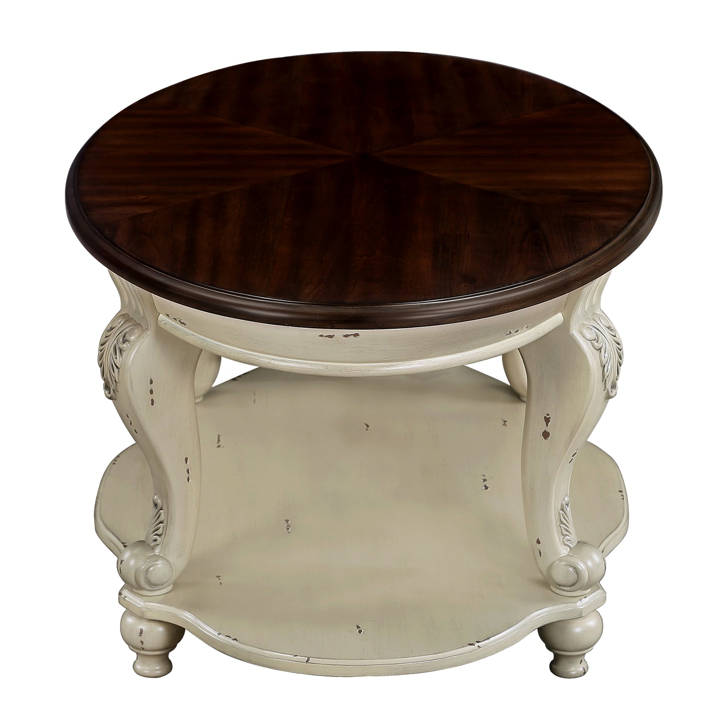 22'' Two Tone Round End Table,Solid Wood Sofa Side Table with Shelf,Living Room Corner Table Easy Assemble,Beige and Espresso Top image 12